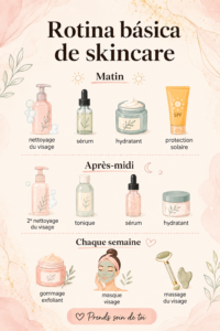 Femme utilisant des produits de soins pour le visage