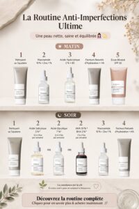 Routine de soins de la peau avec les produits The Ordinary pour lutter contre l'acné.