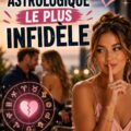 Un graphique coloré représentant les signes astrologiques avec une question sur la fidélité.