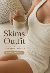 Tenues SKIMS élégantes pour un style café chic, présentant une silhouette moderne et confortable.