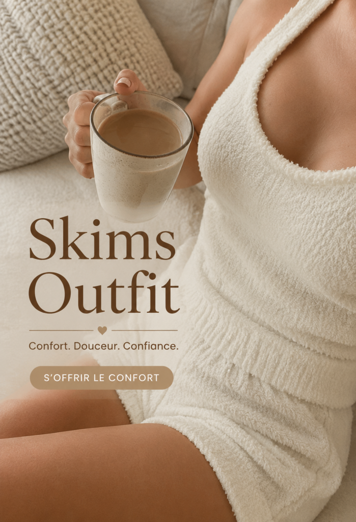 Tenues SKIMS élégantes pour un style café chic, présentant une silhouette moderne et confortable.