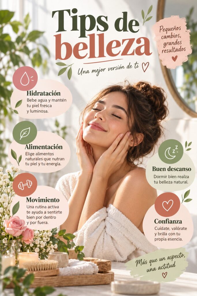 Femme appliquant une astuce beauté avec un sourire, ambiance chaleureuse