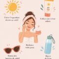 Femme appliquant une crème solaire sur son visage en été pour prendre soin de sa peau.