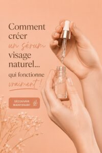 Image d'un sérum facial naturel préparé à la maison, avec des ingrédients frais visibles.