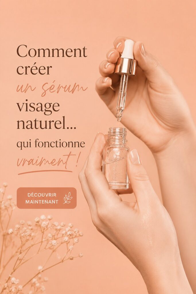 Image d'un sérum facial naturel préparé à la maison, avec des ingrédients frais visibles.