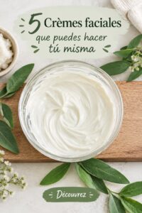 Crème faciale maison avec ingrédients naturels et fleurs.