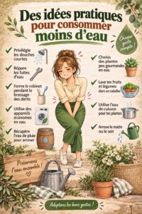 Femme utilisant un arrosoir pour économiser l'eau dans son jardin