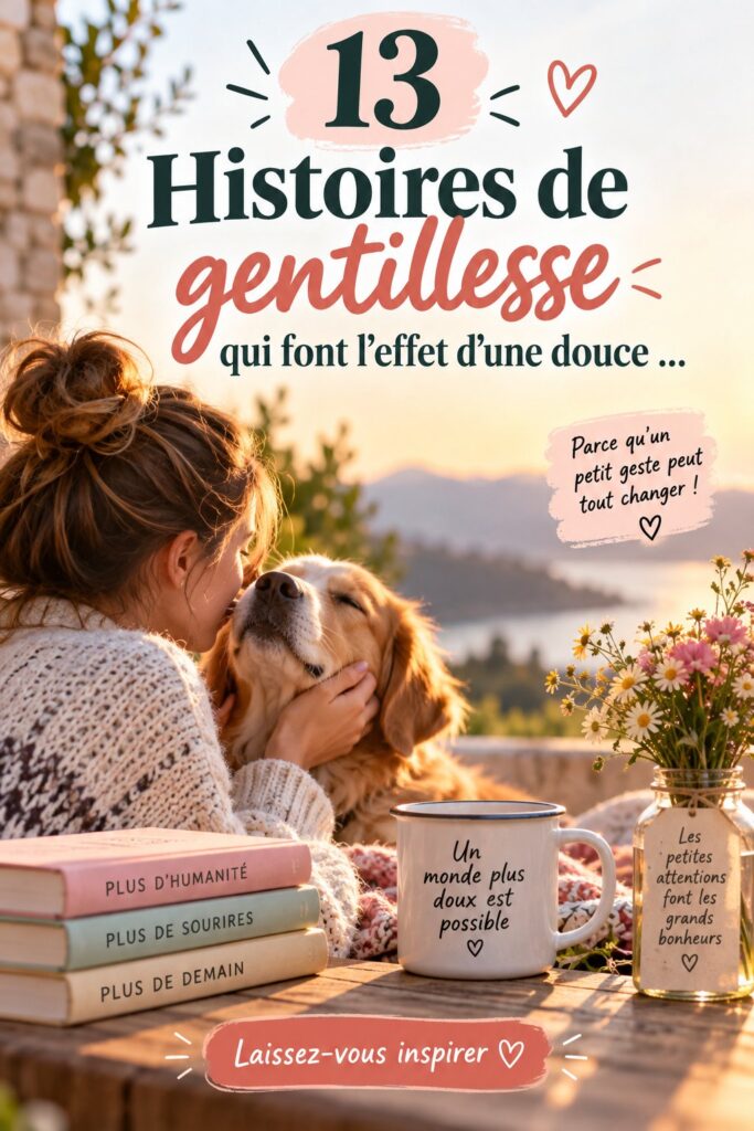 Une montage d'images représentant des actes de gentillesse entre personnes de divers âges.