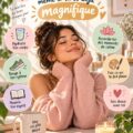 Femme souriante prenant soin d'elle avec des produits de beauté naturels