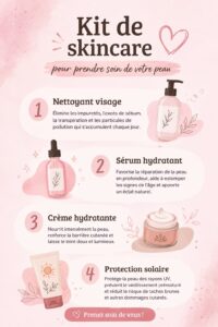 Visuel d'un kit de skincare avec divers produits de soin esthétique.
