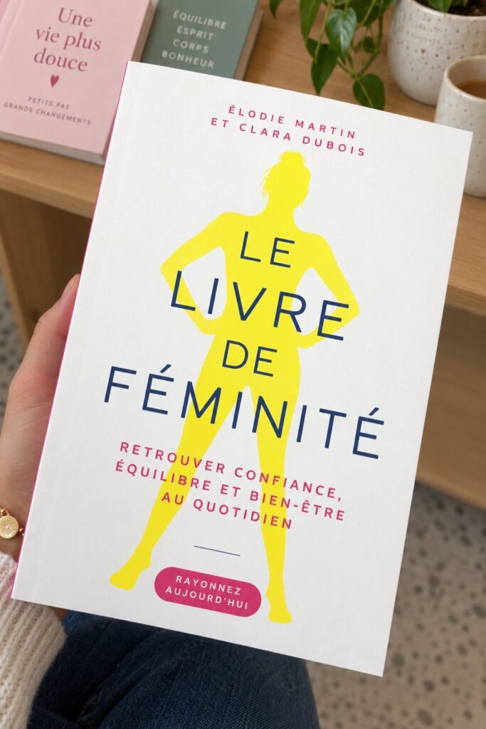 Une sélection de livres inspirants sur la féminité disposés sur une table en bois.