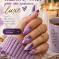 Art des ongles marbrés violets avec une finition élégante