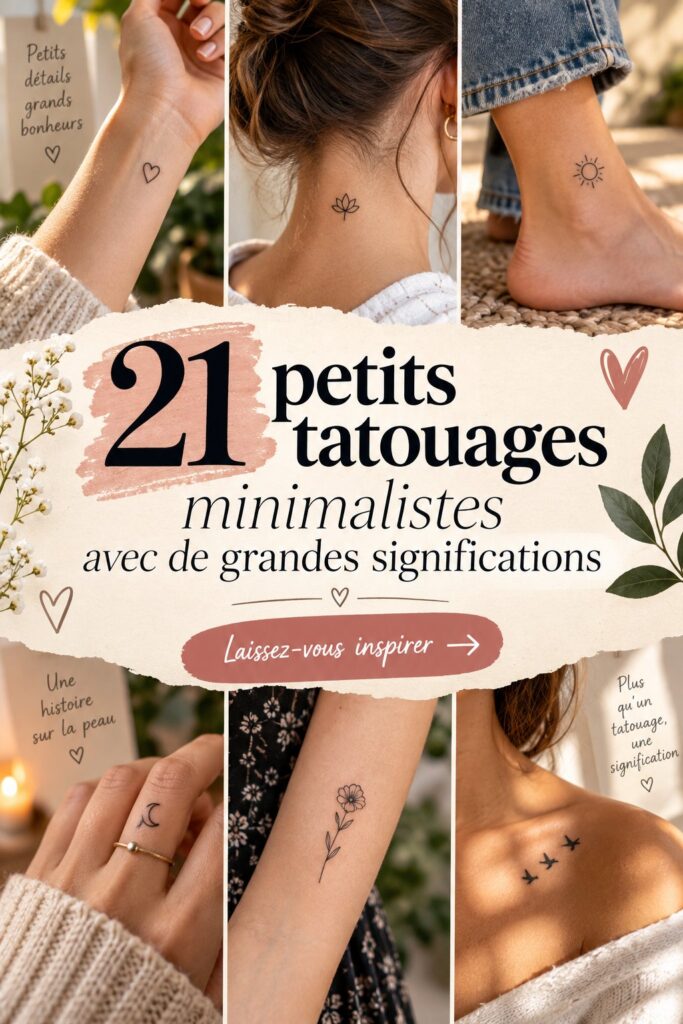 Une collection de petits tatouages minimalistes sur peau humaine.