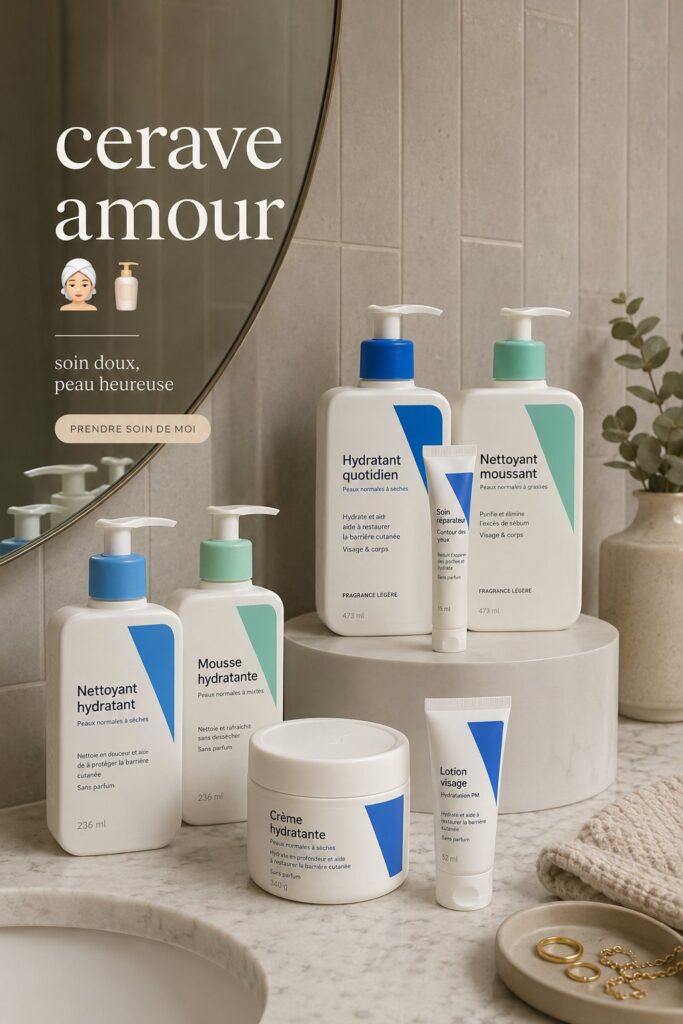 Gamme de produits CeraVe pour une routine de soins de la peau.