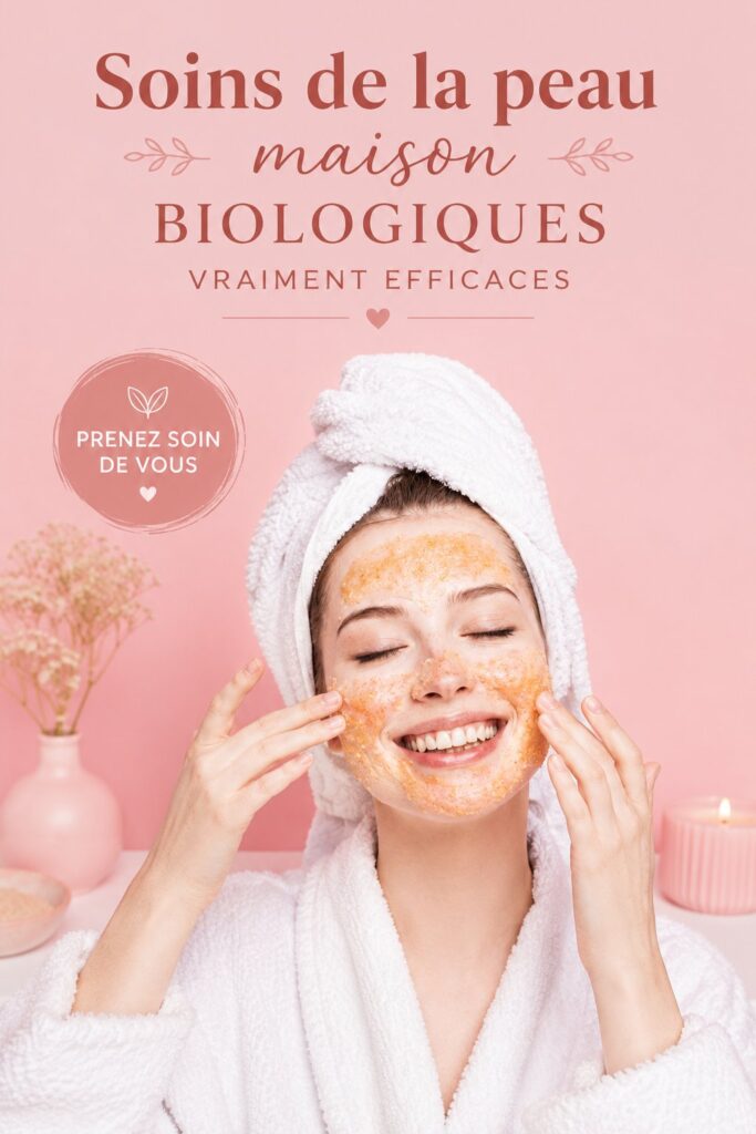 Recettes de soins de peau bio faits maison sur une table en bois