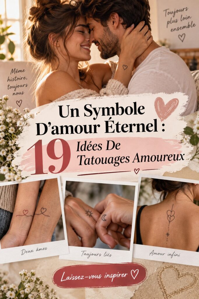 Un collage de tatouages symboliques représentant l'amour éternel.