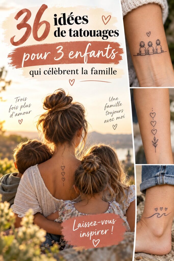 Tatouage représentant une famille avec des enfants, évoquant l'amour familial.