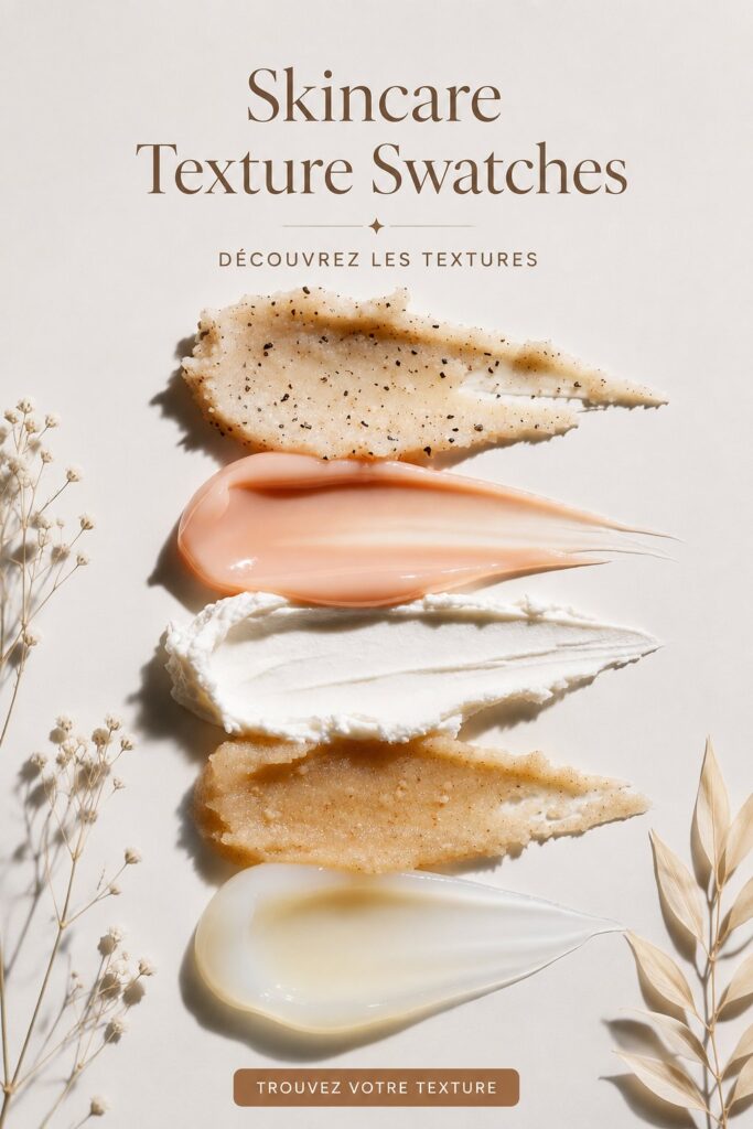 Une sélection de produits de soins de différentes textures sur un fond apaisant